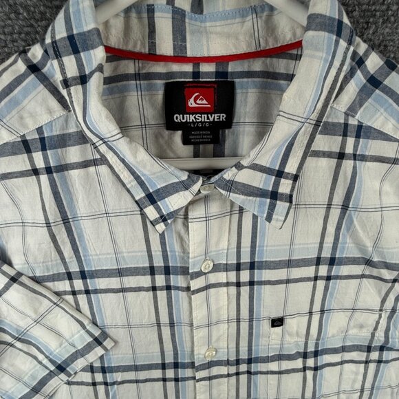 Quiksilver Quicksilver Button Up Men Short Sleeve Blue Plaid Large Cotton Blend - Picture 1 of 16